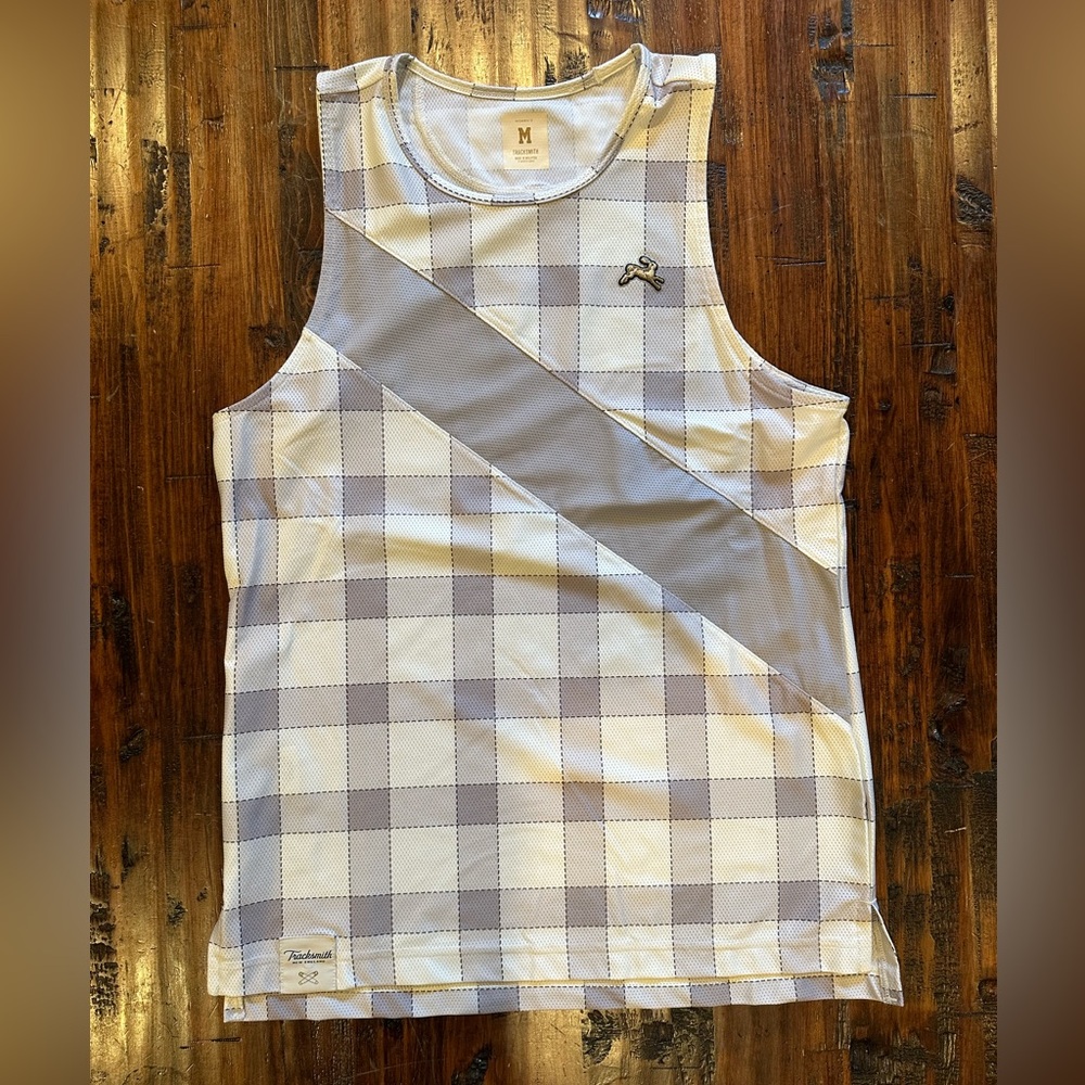 Tracksmith Cream and Gray Checkered Tank Top